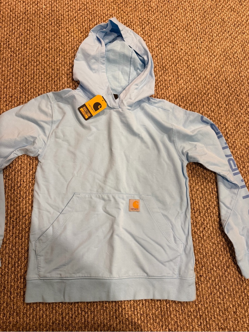 NWT Carhartt Light Blue Lightweight Hoodie fits XL Kids/XS Women’s